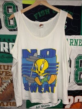 Vintage 1998 Tweety Bird “No Sweat” Tank Top – Looney Tunes Graphic Gym Tee